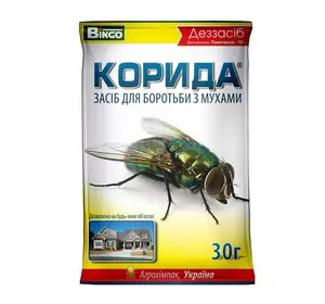 Корида/корида, 30 г — інсектицидний дезінфікувальний засіб для знищення мух і сліпнів у приміщеннях